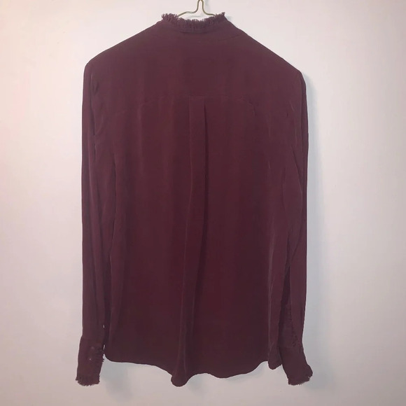 Theory 100% Silk Long Sleeve Ruffle Frayed Edge Blouse M - Picture 2 of 9